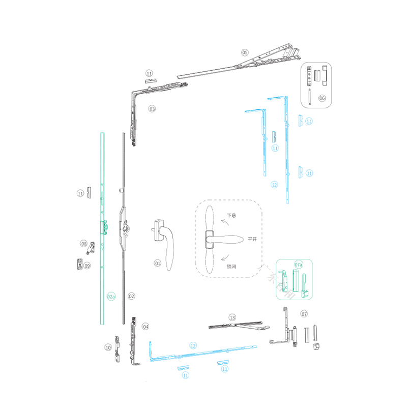 High quality tilt-turn hardware system for UPVC windows PXS01 1 High quality tilt-turn hardware system for UPVC windows PXS01 1