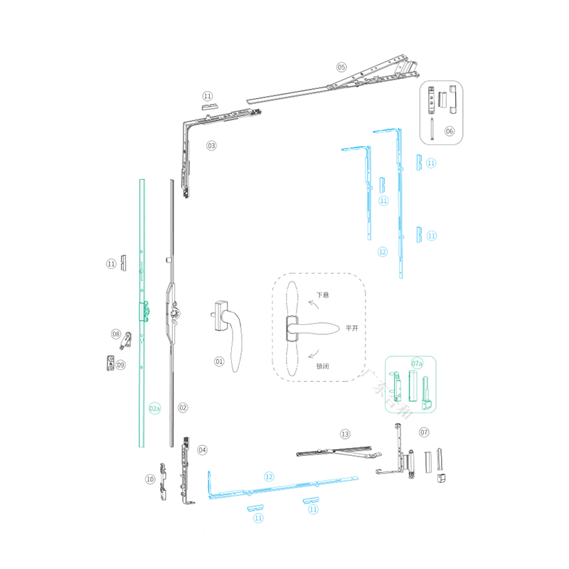 High quality tilt-turn hardware system for UPVC windows PXS02 1 High quality tilt-turn hardware system for UPVC windows PXS02 1